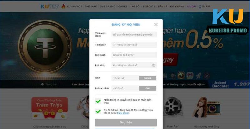 Đăng ký tài khoản để nhận khuyến mãi Kubet88